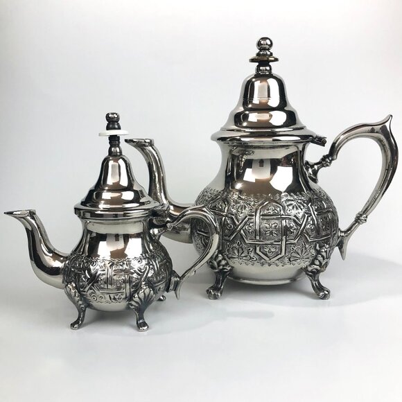 Vintage Moroccan Tea & Coffee Set 6-Piece Handmade in Fes Silver Plate - Picture 3 of 15